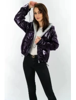 Tmavo modrá lesklá prešívaná dámska bunda s kapucňou (B9560) Tmavo modrá lesklá prešívaná dámska bunda s kapucňou (B9560)