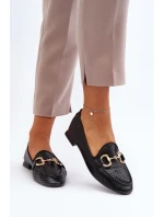 Mokasyny Damskie Na Płaskim Obcasie Z Ozdobą Czarne Iluvana