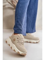 Ocieplane Buty Sportowe Damskie Sznurowane Na Platformie Beżowe Bialoa