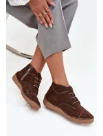 Skórzane Półbuty Damskie Z Przeszyciami Na Zamek Artiker 57C2117 Brązowe
