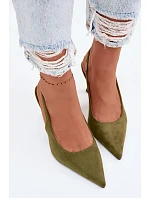 Dámské sandály na podpatku z imitace semiše zelené Saria