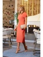 S398 Šaty v tvare ceruzky s bočným rozparkom - oranžové