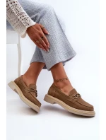 Dámske semišové mokasíny na podpätku s ozdobou D&A Brown