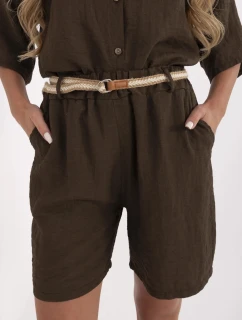 Tmavohnedé dámske šortky s plátnom (6620)