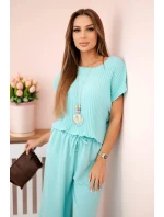 Viskózový set plisovaná blúzka + nohavice mätová Viskózový set plisovaná blúzka + nohavice mätová