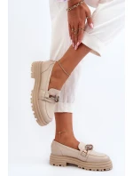 Skórzane Mokasyny Damskie Z Ozdobą Laura Messi 2780 Beżowe