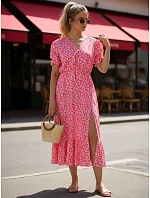 Dámske midi šaty s kvetinovým vzorom v ružovej farbe FashionStreet EY2658 Dámske midi šaty s kvetinovým vzorom v ružovej farbe FashionStreet EY2658