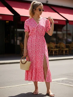 Dámske midi šaty s kvetinovým vzorom v ružovej farbe FashionStreet EY2658