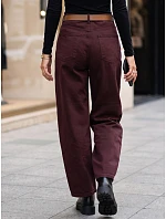 Dámske džínsy s vysokým pásom, strih mom fit, s opaskom, bordové, FashionStreet UY3121 Dámske džínsy s vysokým pásom, strih mom fit, s opaskom, bordové, FashionStreet UY3121