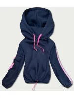 Tmavomodrá krátka dámska bavlnená tepláková mikina (26031)