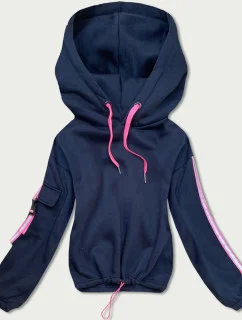 Tmavomodrá krátka dámska bavlnená tepláková mikina (26031)