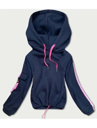 Tmavomodrá krátka dámska bavlnená tepláková mikina (26031)