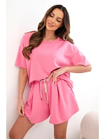 Dámske viskózové maslové šortky s krátkym rukávom a vysokým pásom ružové