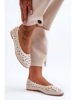 Ażurowe Błyszczące Baleriny Damskie Beżowe Visionary