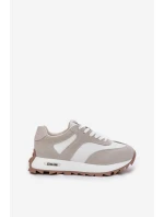 Zamszowe Sneakersy Na Platformie Damskie Big Star RR274896 HI-POLY SYSTEM Biało-Szare