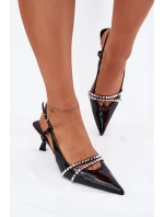 Lakierowane Czółenka Na Szpilce Z Ozdobnymi Paskami Czarne Jelmia