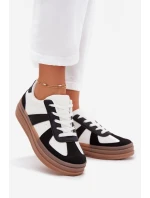 Sneakesy Damskie Na Platformie Biało-Czarne Sivirae