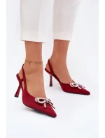Červené Derissa dámské lodičky s mašlí a otevřeným patou