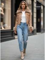 Dámska kožená bunda s ťavou kožušinou FashionStreet TY5139