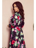 245-3 MAXI šaty s volánovým výstrihom - RED FLOWERS 245-3 MAXI šaty s volánovým výstrihom - RED FLOWERS