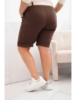 Dámske Plus veľkosť bavlnené šortky s opaskom Brown