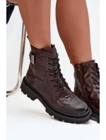 Skórzane Botki Damskie Z Efektem Marszczenia I Klamrą Artiker 57C1007 Czekoladowe