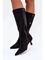 Dámské Kozačky Na Podpatku S Ozdobnými Detaily Černé Hovelle