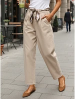 Dámske nohavice s vysokým pásom a zúženými nohavicami v tmavobéžovej farbe FashionStreet UY2902 Dámske nohavice s vysokým pásom a zúženými nohavicami v tmavobéžovej farbe FashionStreet UY2902