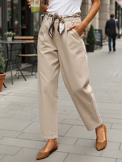 Dámske nohavice s vysokým pásom a zúženými nohavicami v tmavobéžovej farbe FashionStreet UY2902