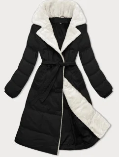 Dámsky zimný kabát s kožušinovým golierom J Style black-ecru (16M9168-392B)