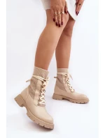 Damskie Botki Ze Skarpetą Sznurowane Jasnobeżowe Gentiana
