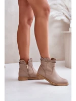 Niskie Botki Damskie Na Płaskim Obcasie Skórzane Lewski 3624 Beżowe