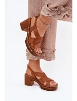 Skórzane Sandały Na Słupku Zazoo 1081 Brązowe