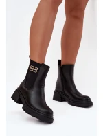 Botki Sztyblety Damskie Ze Złotym Detalem Ocieplane Czarne Serene