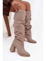 Dámske čižmy na podpätku 4228 Beige - Zazoo Dámske čižmy na podpätku 4228 Beige - Zazoo