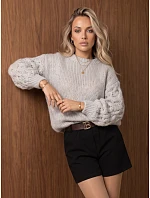 Dámsky oversize sveter s copánkovým vzorom, svetlosivý, FashionStreet MY2591