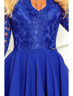 NICOLLE - Svetlo modré dámske šaty s dlhším zadným dielom as čipkovaným výstrihom 210-12