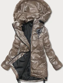 Dámska bunda v kakaovej farbe s odopínacou kapucňou (B8086-12)