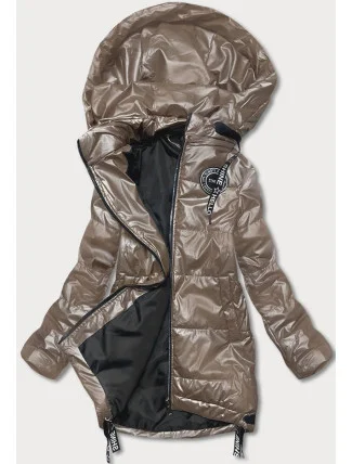 Dámska bunda v kakaovej farbe s odopínacou kapucňou (B8086-12)