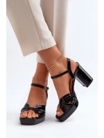 Lakierowane Sandały Damskie Na Słupku Czarne D&A MR38-668