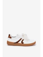 Niskie Sneakersy Damskie Z Koronką Panterka Białe Zielle