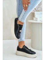 Skórzane Sneakersy Damskie Na Platformie Z Przypinką Vinceza 89101 Czarne