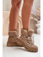 Sznurowane Trapery Damskie Z Futerkiem Ciemnobeżowe Vaminia