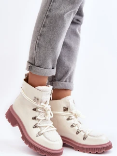 Lakierowane Skórzane Botki Trapery Damskie GOE MM2N4083 Białe