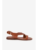 Sandały Damskie Z Naturalnej Skóry Na Płaskim Obcasie Zazoo 3564 Camel