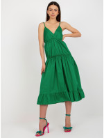 Zelené splývavé šaty s volánom OCH BELLA