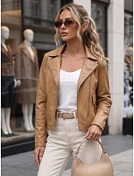 Dámska kožená bunda v štýle Ramones v béžovej farbe FashionStreet TY5714 Dámska kožená bunda v štýle Ramones v béžovej farbe FashionStreet TY5714