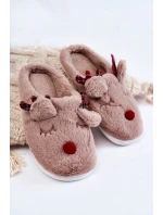 Damskie Świąteczne Futrzane Papcie Z Reniferem Beżowe Clarie