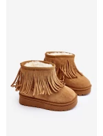 Ocieplane Botki Śniegowce Dziecięce Z Ozdobnymi Frędzlami Camel Nimia