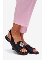 Sandały Damskie Na Płaskim Obcasie Z Ozdobnym Detalem S.Barski KV51-080 Czarne